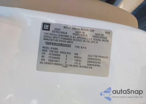 2009 GMC Yukon Xl 1500 Denali из США, поврежденный, VIN 1GKFK06259R200253